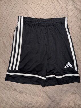 adidas Black Soccer Shorts with White Stripes - Size 11/12Y